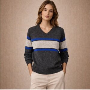 1901 100% Cashmere Striped V-Neck Sweater Size S